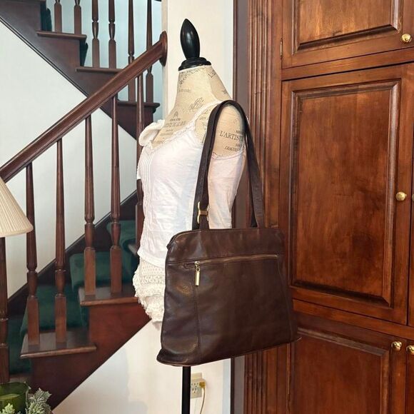 Liz Claiborne Vintage Leather Brown Bag Shoulder Purse Tote - Picture 1 of 7